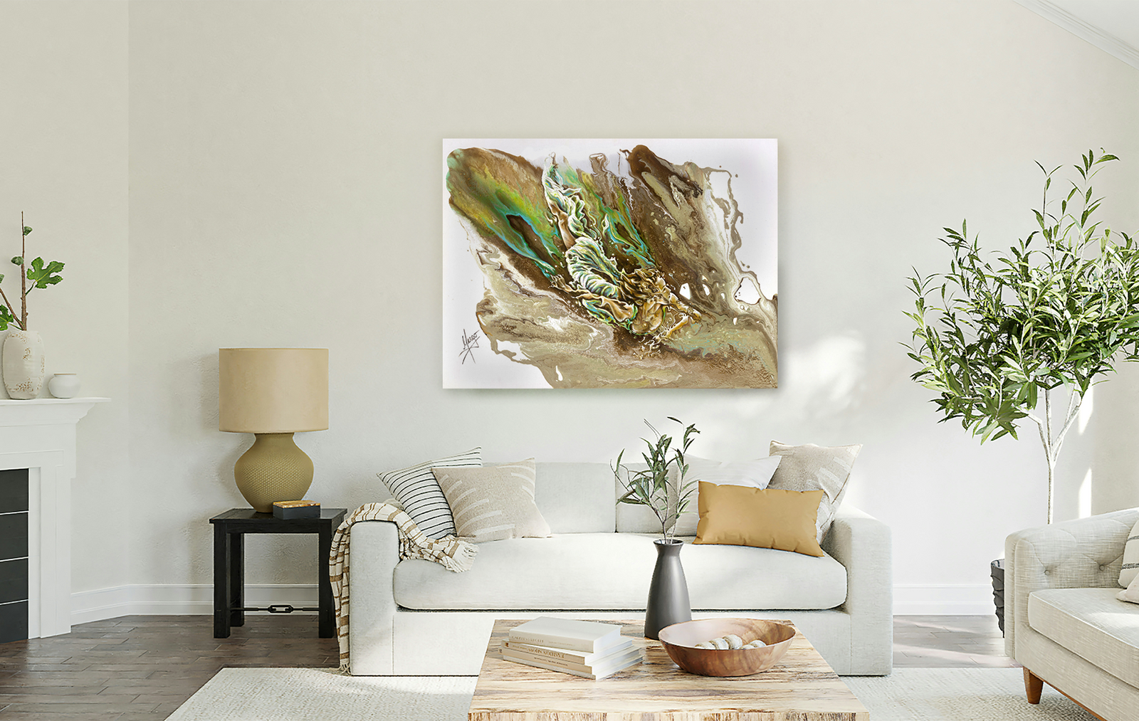 "Explore" abstract figurative painting of a woman underwater 