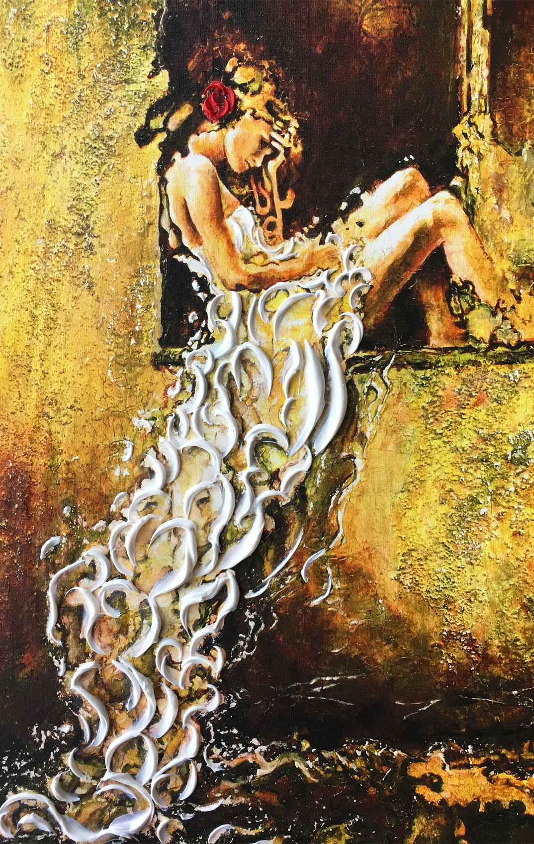 Woman sitting on a window Figure Painting - Karina Llergo Art Woman sitting on a window Figure Painting - Karina Llergo Art