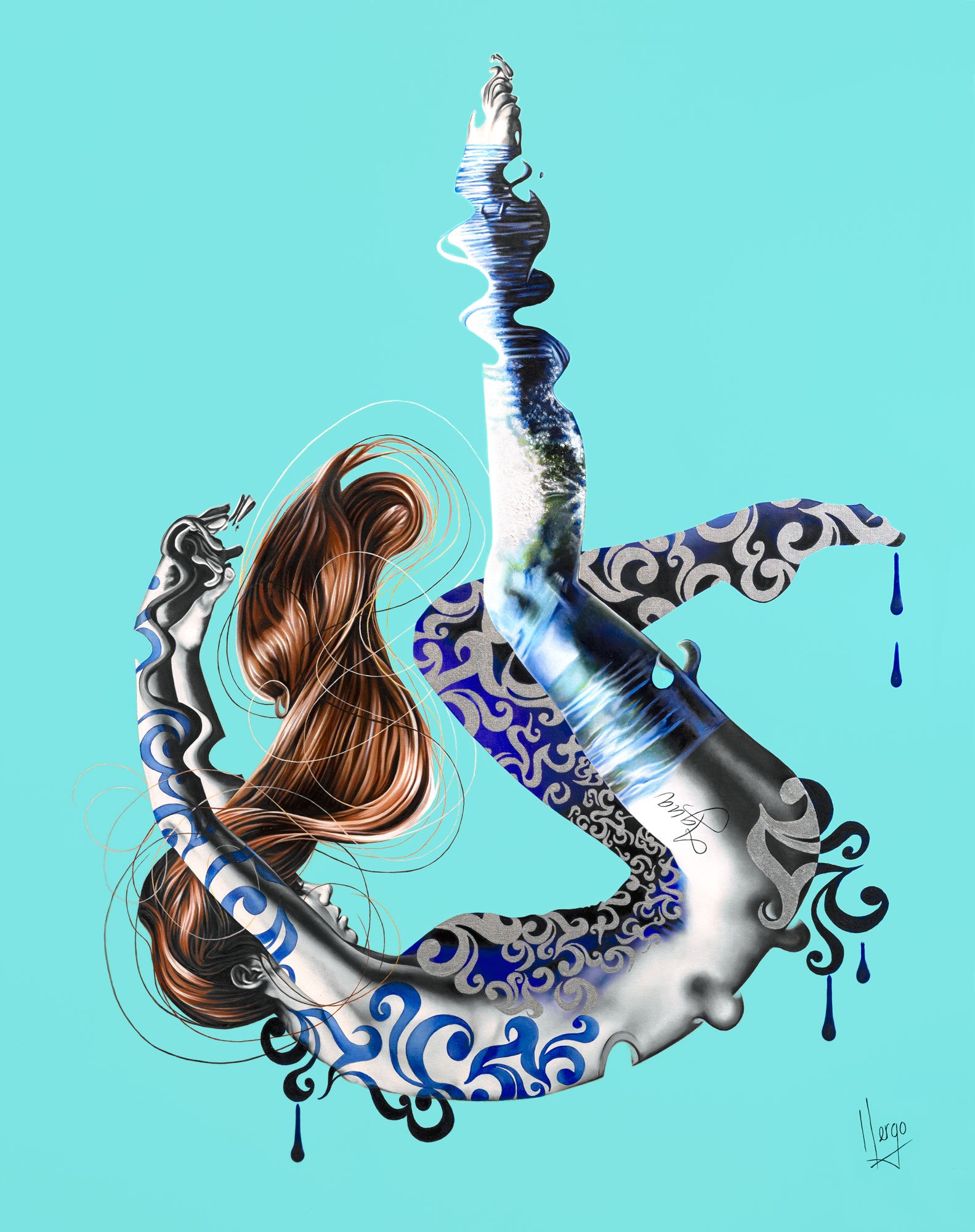 Agua - water Figurative woman painting underwater in aqua