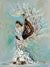 Embellished Figurative woman flamenco dancer painting with mantle in teal blue and texture