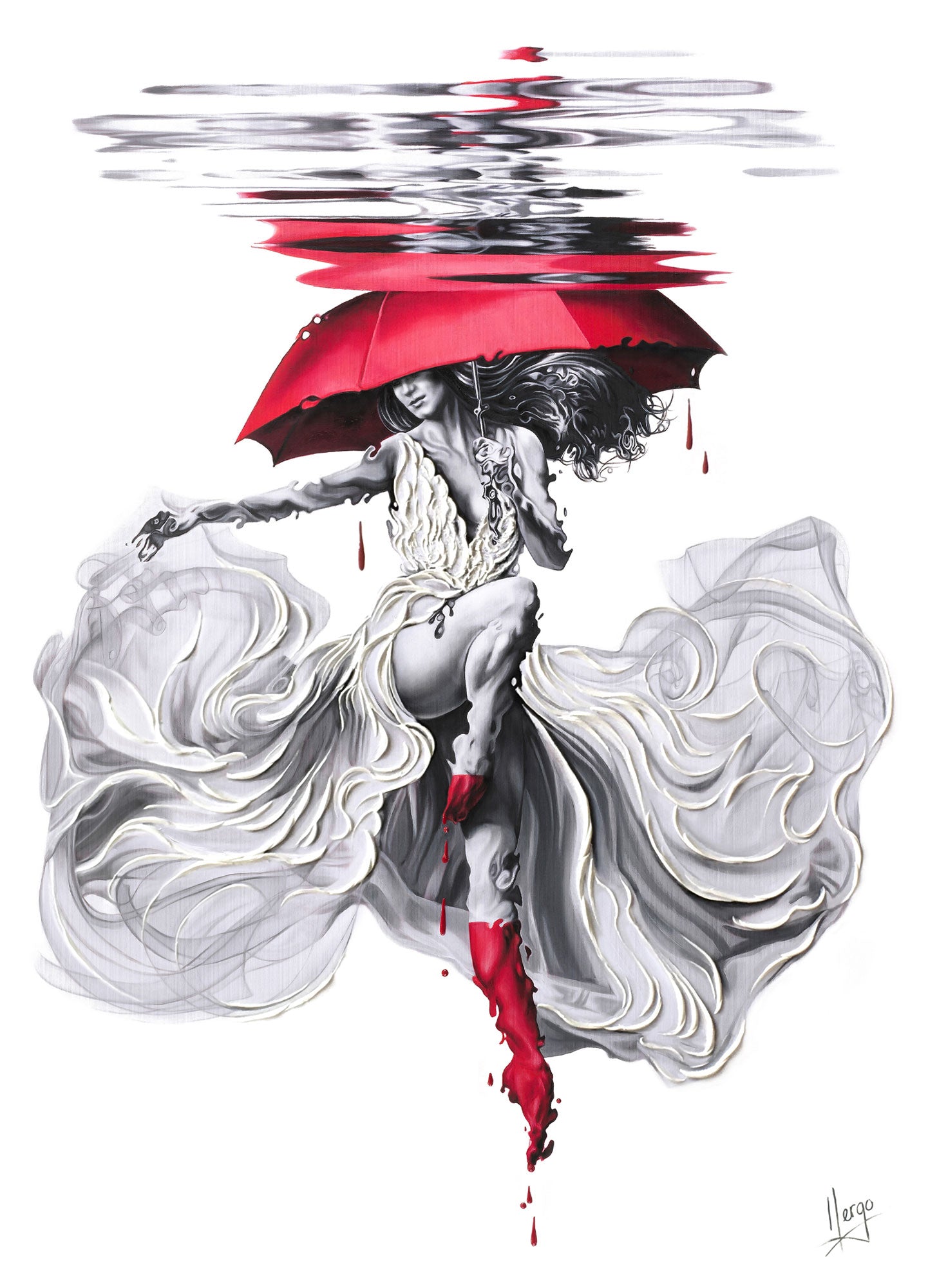 red dress umbrella painting After The Theater" Giclee Canvas Print, Woman with Umbrella Painting Contemporary Art by Christine