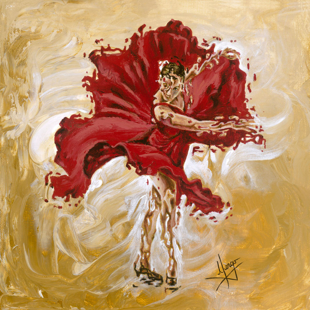 "determination" flamenco woman dancer with red dress painting