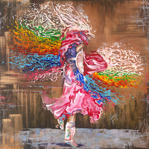 "Dance through the colors of life" native dancer with colorful shawl painting dancer 