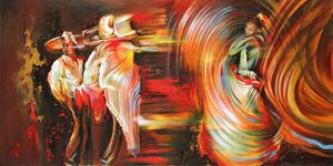"Folklore" colorful abstract painting of hispanic dancers