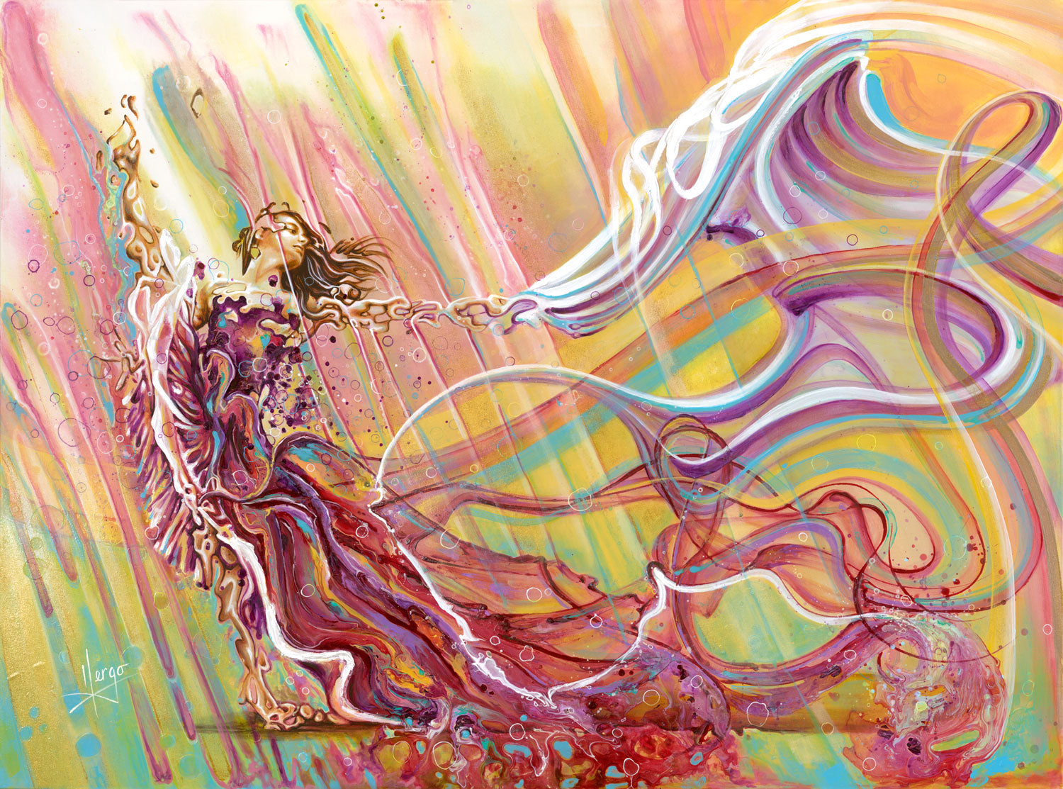 "follow your heart" woman dancer with colorful veil painting
