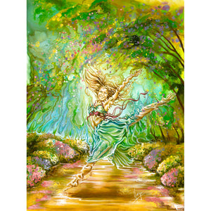 Figurative Painting of a dancer woman in the forest with nature in spring