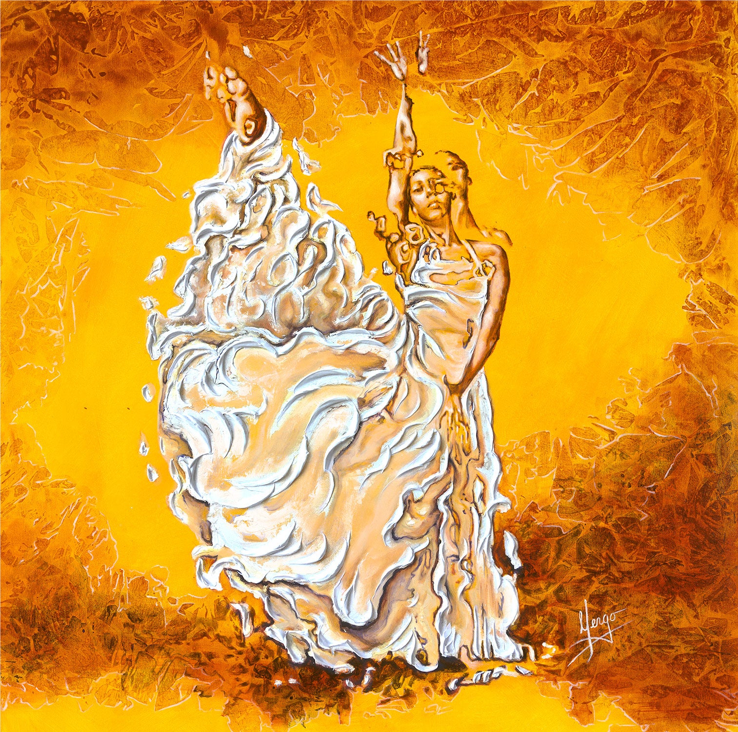 "Let it be peace in my soul" dancer with white dress painting embellished
