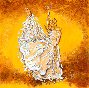 "Let it be peace in my soul" dancer with white dress painting embellished