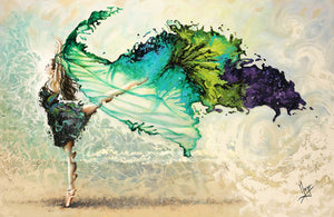 "Like air I'll rise" woman dancer with colorful veil painting
