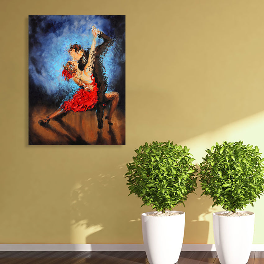 "Melting" Flamenco couple dancers with red dress painting embellished