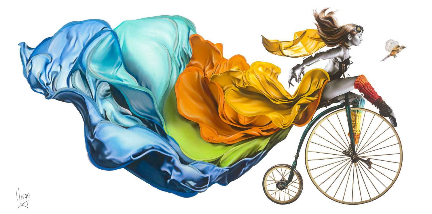 Ride your way woman riding a bicycle painting