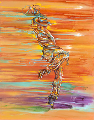 "Step Up" male dancer painting with orange and yellow