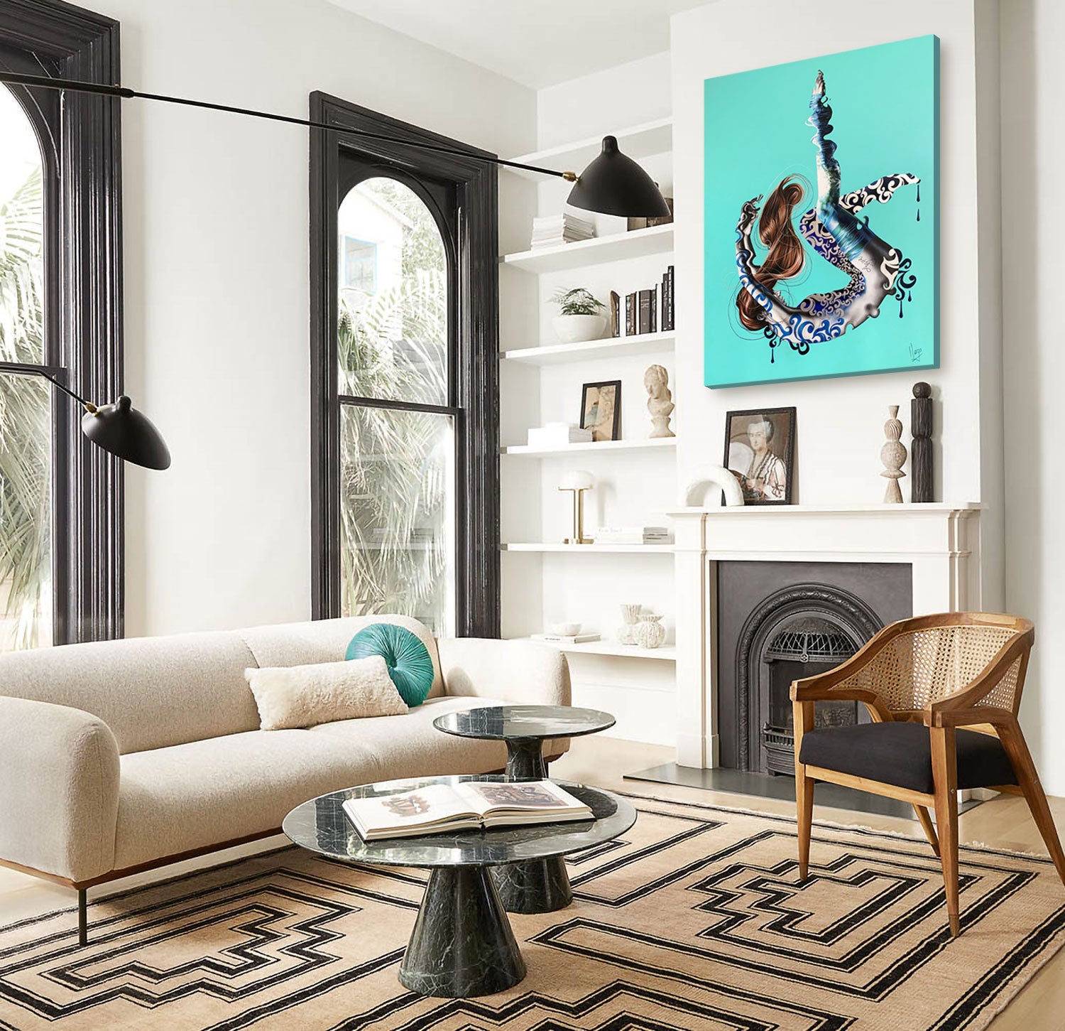 Agua - water Figurative woman painting underwater in aqua