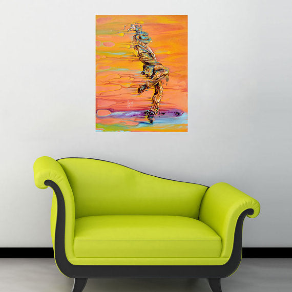 "Step Up" male dancer painting with orange and yellow